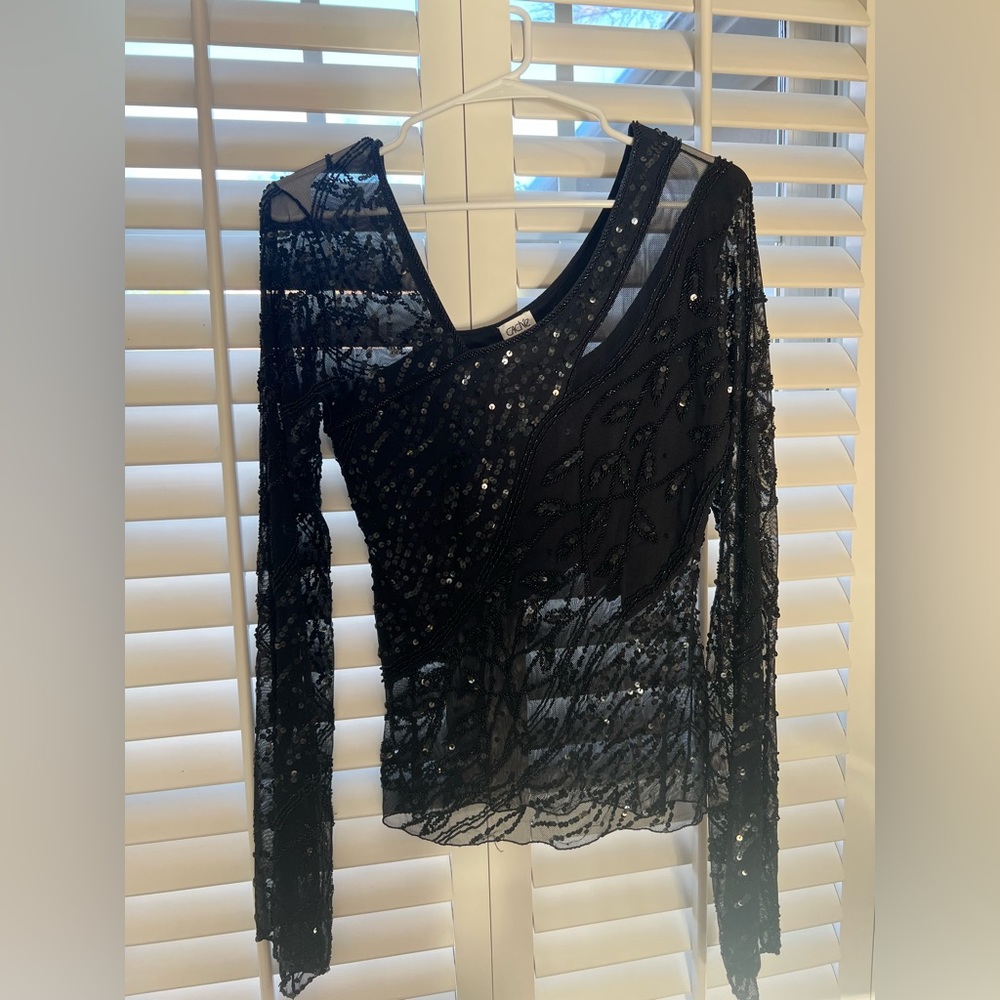 Vintage Black Beaded Cache Top
